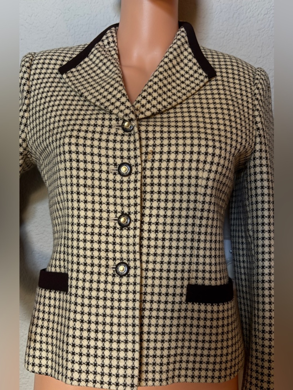 Kasper A.S.L. Petite Wool Tweed Blazer Black Cream Jacket 4P